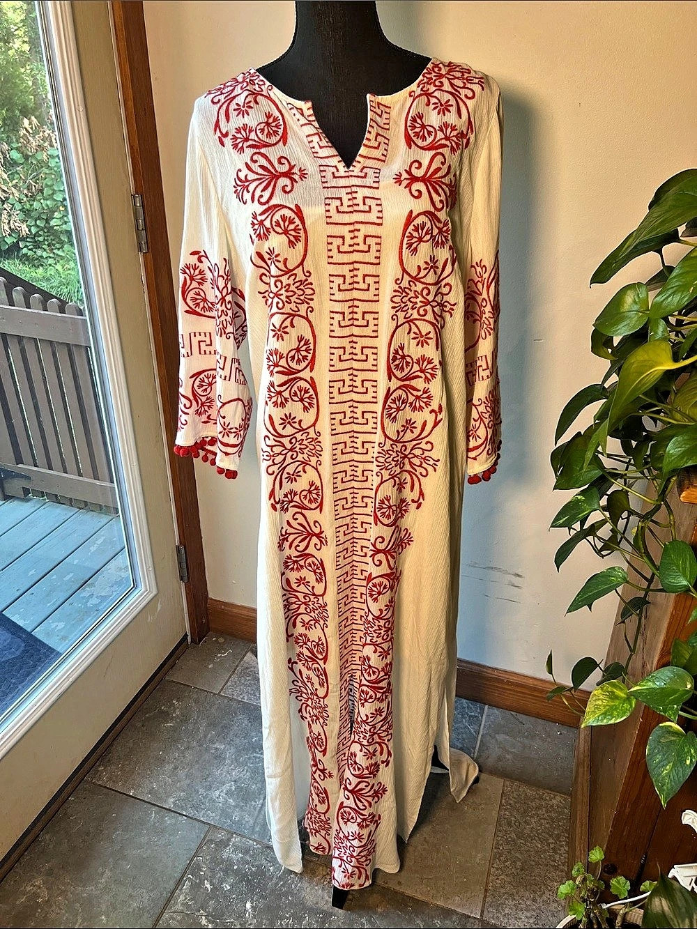 Soft Surroundings Embroidered Maxi Dress in White & Red